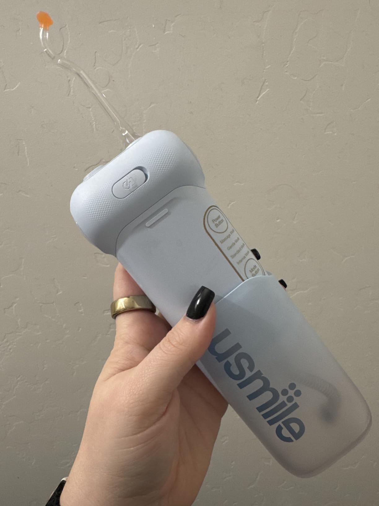 usmile C10 Portable Water Flosser for Travel - 95-Day Battery, 4 Modes, 360° Nozzle, 180ml Tank, IPX7 Waterproof, Dentist-Recommended for Braces, Implants & Sensitive Gums (Blue) customer photo 2