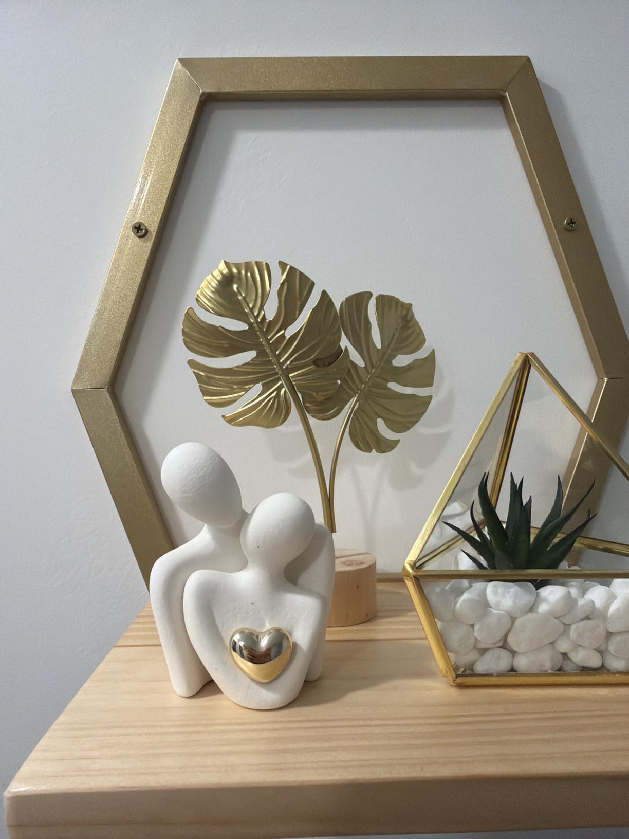 Gold Leaf Home Decor Set - Metal Leaves Statues, Modern Artistic Sculptures for Living Room, Office, Shelf & Home Decorative, Handmade 3D Botanical Accents (Monstera, Feather, Ginkgo, 3PCS) customer photo 1