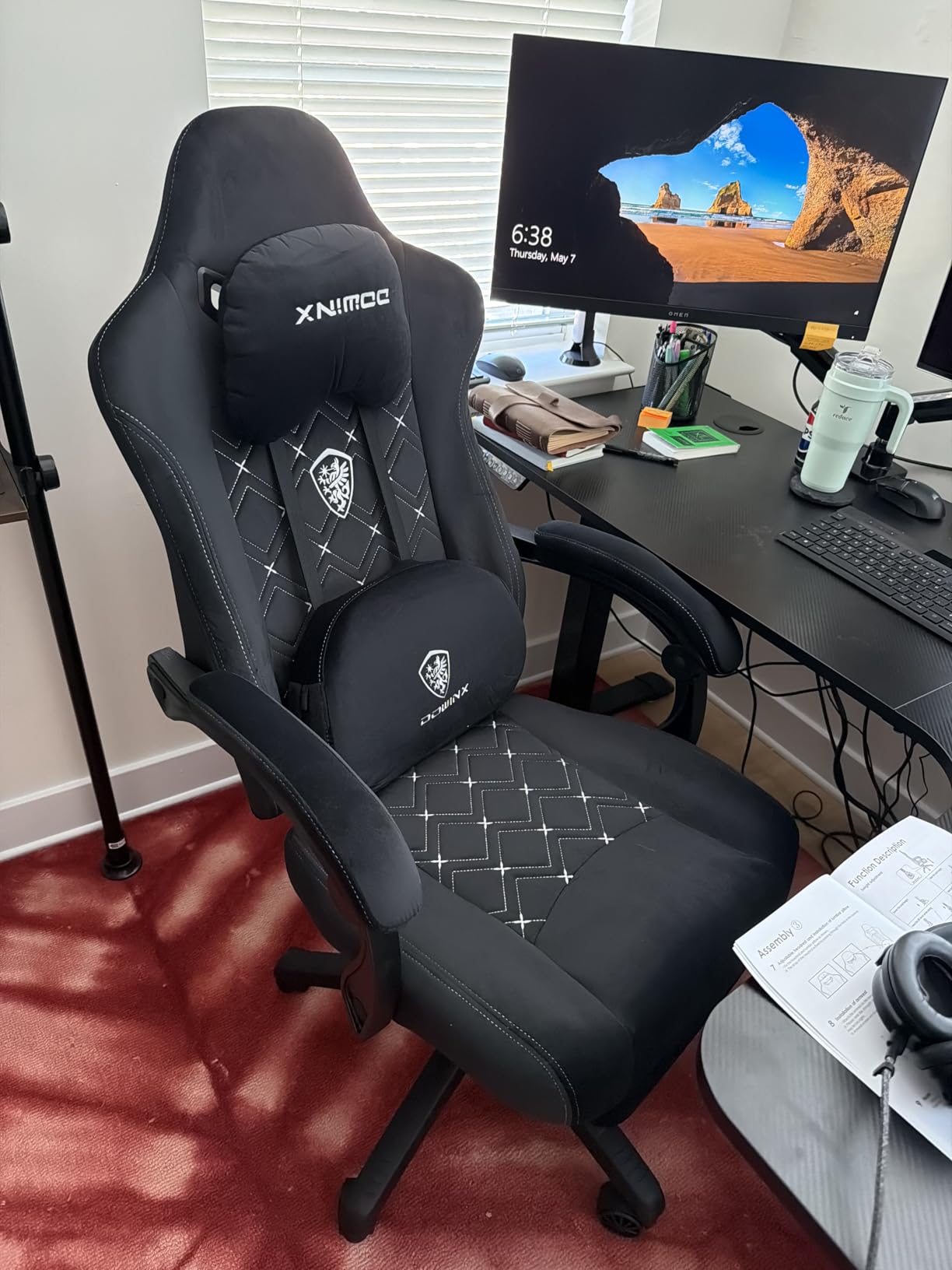 Dowinx Gaming Chair with Heated Massage Lumbar Support, Big and Tall Fabric Gaming Chairs for Adults with Footrest, Ergonomic Computer Game Chair with Pocket Spring Cushions, 350lbs, Green customer photo 1