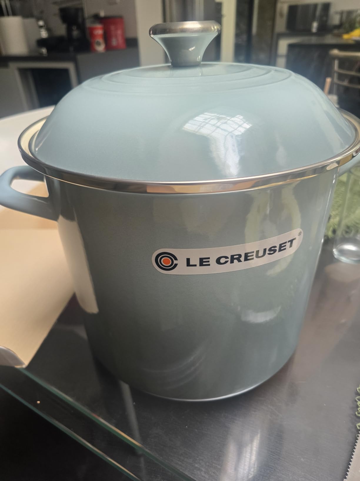 Le Creuset Enamel on Steel Traditional Stockpot, 12 qt., Sea Salt with Stainless Steel Knob customer photo 2