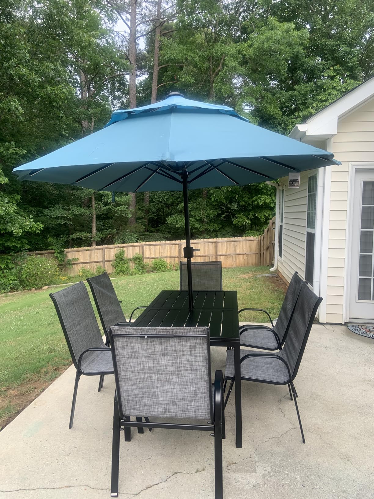 Pamapic Outdoor Dining Sets for 6, Rectangular Steel Slat Table with 6 Textilene Chairs, 7 Piece Patio Table and Chairs Set with Umbrella Hole for Patio, Garden, Backyard and Poolside (Grey) customer photo 1