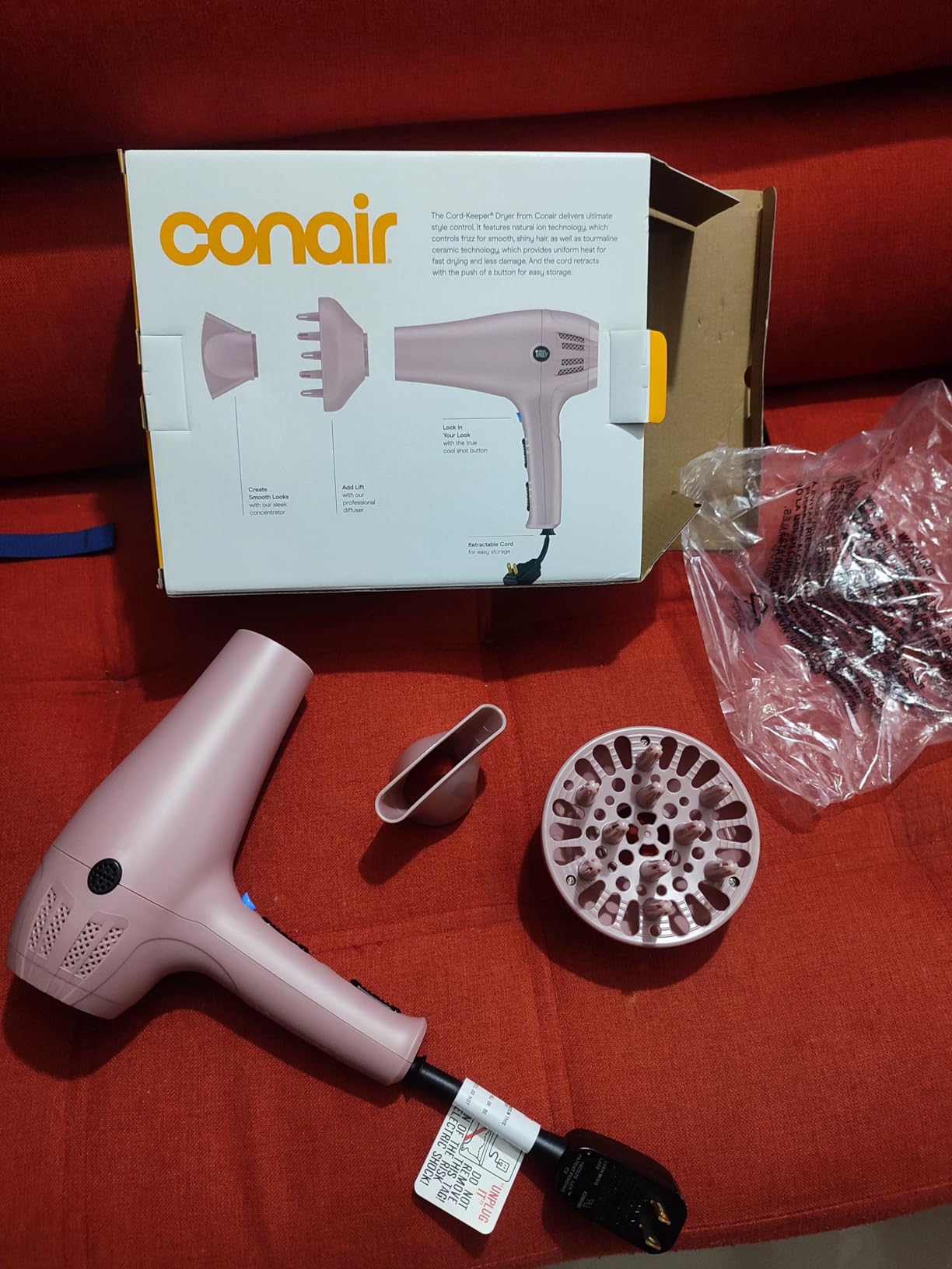 Conair Hair Dryer with Retractable Cord, 1875W Blow Dryer, 3 Heat Settings, 2 Speeds, Ionic + Tourmaline Technology customer photo 1