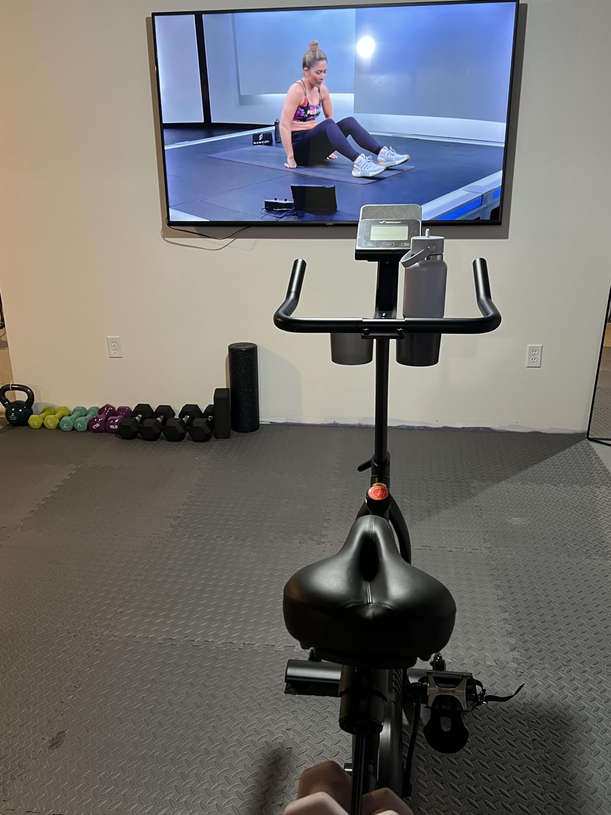 Merach Magnetic Exercise Bike, Low Noise Stationary Bike for Home with Comfortable Seat Cushion, Spinning Bike with 330 lb Weight Capacity, Exclusive App, Tablet Mount and Fitness Courses customer photo 2