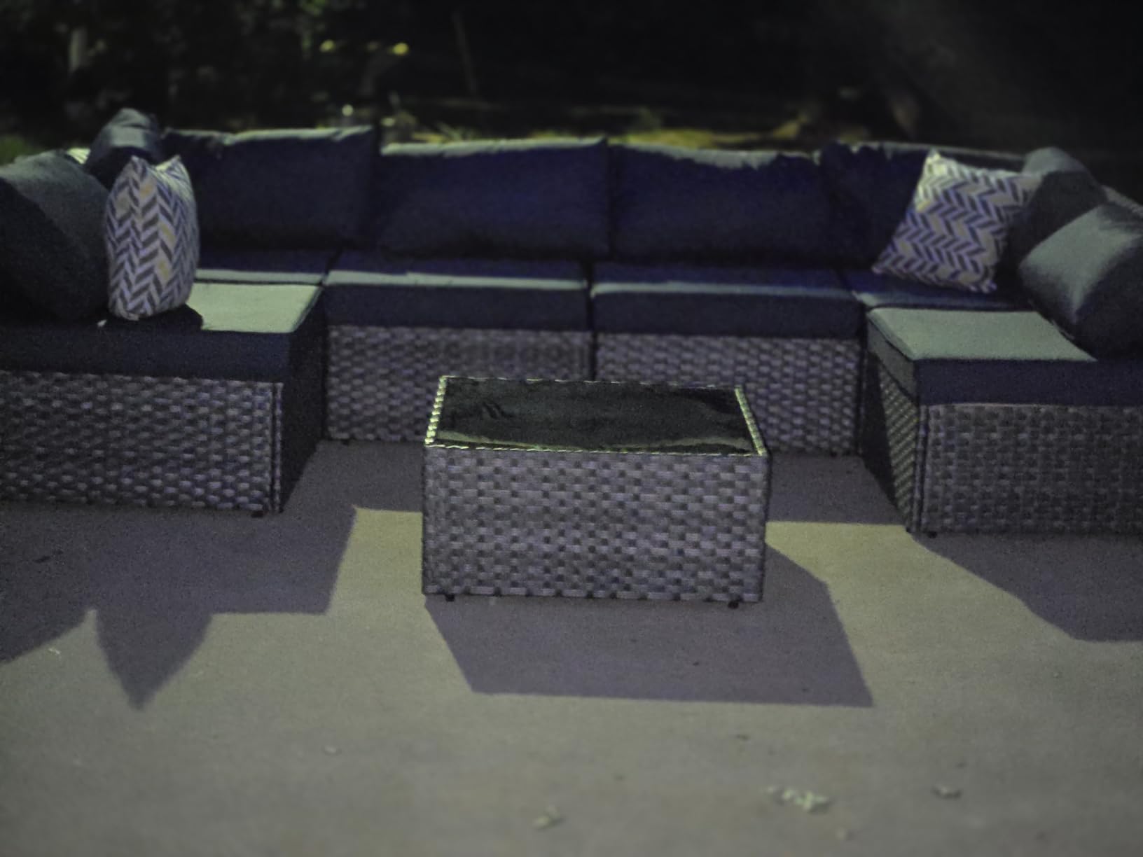 7 Piece Outdoor Patio Furniture Set, Silver PE Rattan Wicker Sectional Sofa, All Weather Conversation Set with Washable Cushions & Glass Coffee Table for Backyard Poolside Garden Porch, Navy Blue customer photo 2