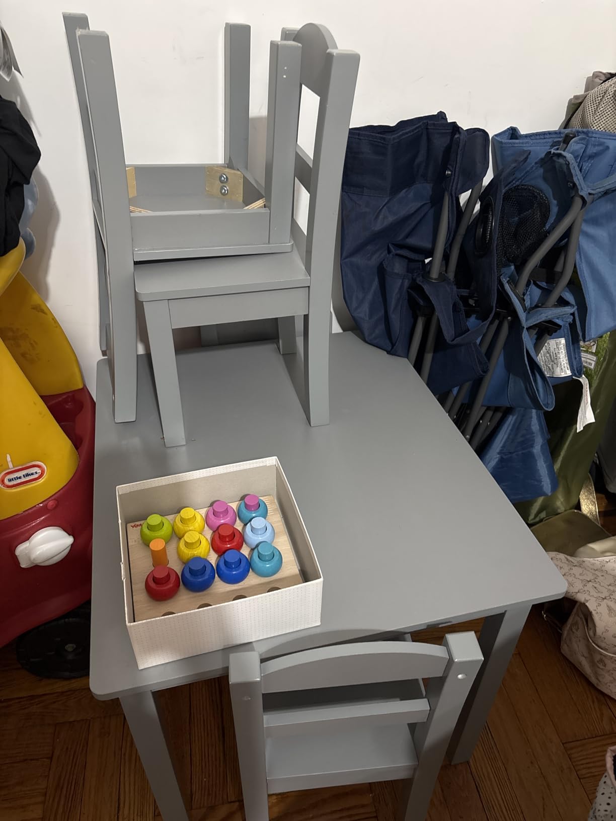 Humble Crew Toddler Table and Chair Set for Kids, Wood Activity Furniture | Sturdy 5 piece playroom or bedroom desk, perfect size for crafts, snacks, homework, and learning, includes 4 matching seats customer photo 1