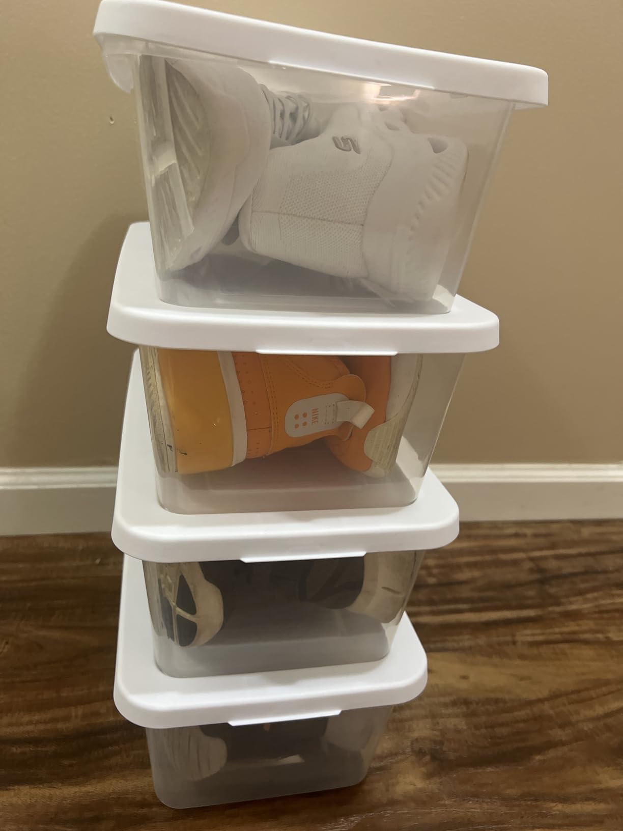 Sterilite 6 Pack Storage Box, 41 Quart Stackable Tote, Clear Plastic Container with Secure Snapping White Lids for Home and Office Organization customer photo 1