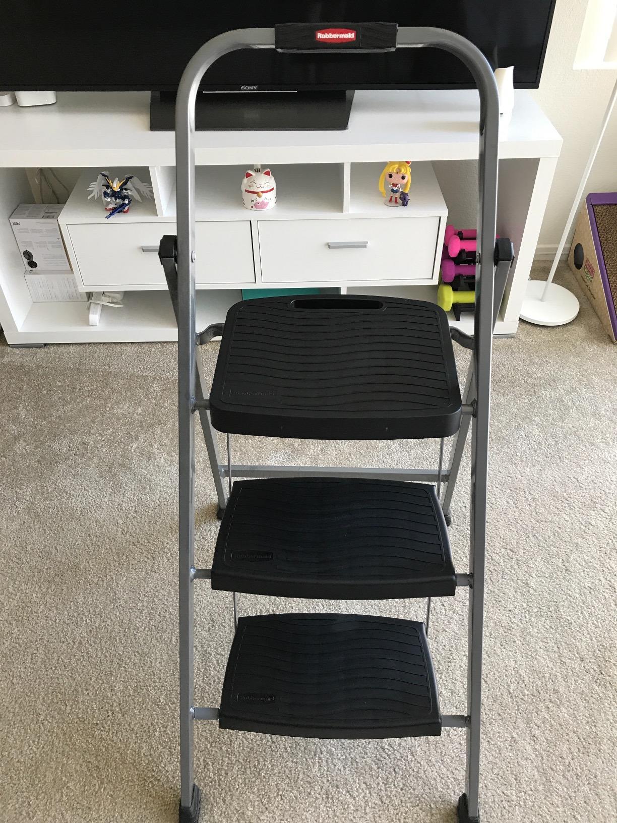 Rubbermaid 3-Step Steel Stool, 200 lb Capacity, Hand Grip, Silver | Non-slip tread, Secure hand grip, Folds to 3 inches thin, ANSI Type III rated, Portable design, No assembly required customer photo 1