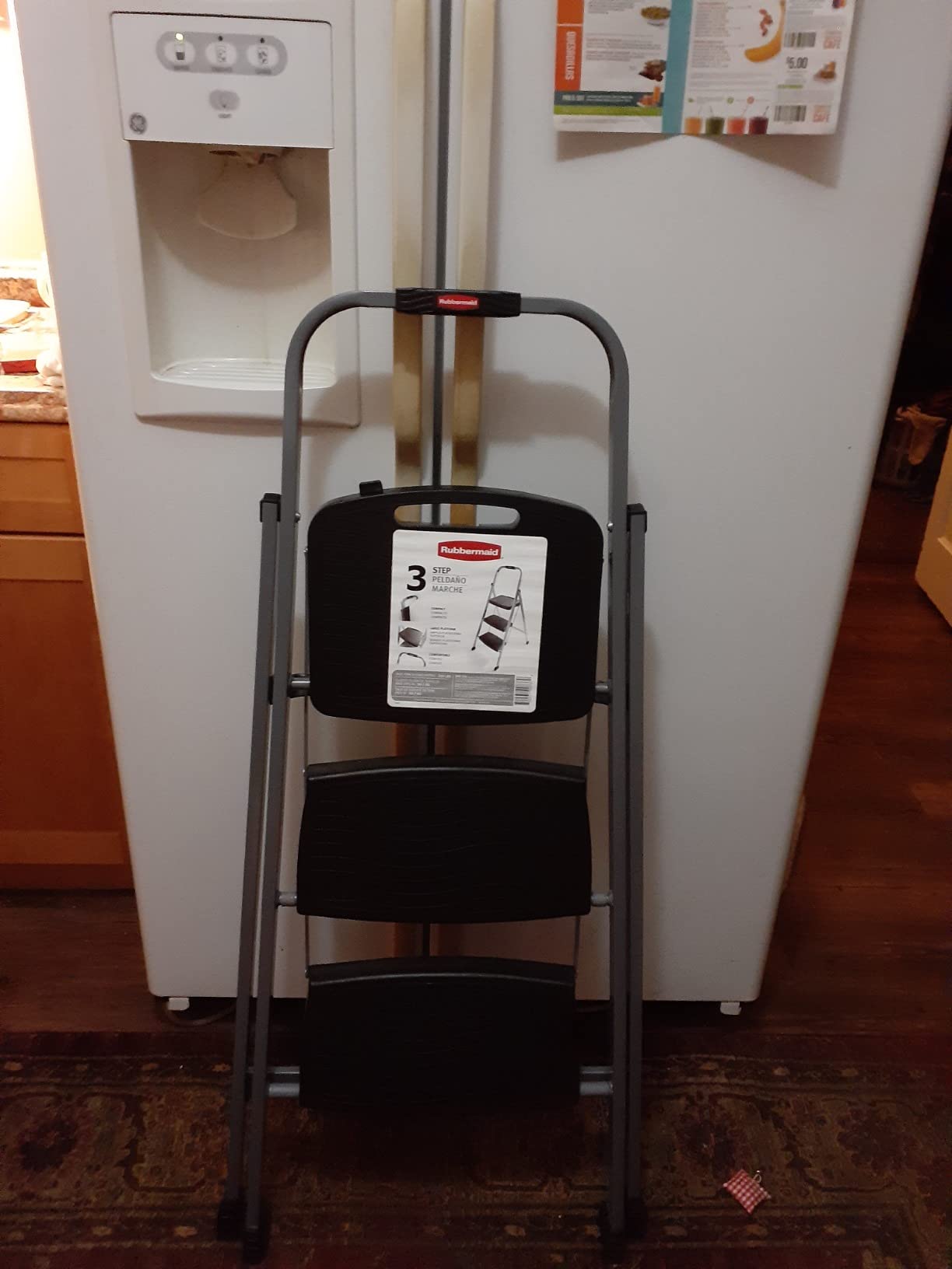Rubbermaid 3-Step Steel Stool, 200 lb Capacity, Hand Grip, Silver | Non-slip tread, Secure hand grip, Folds to 3 inches thin, ANSI Type III rated, Portable design, No assembly required customer photo 2