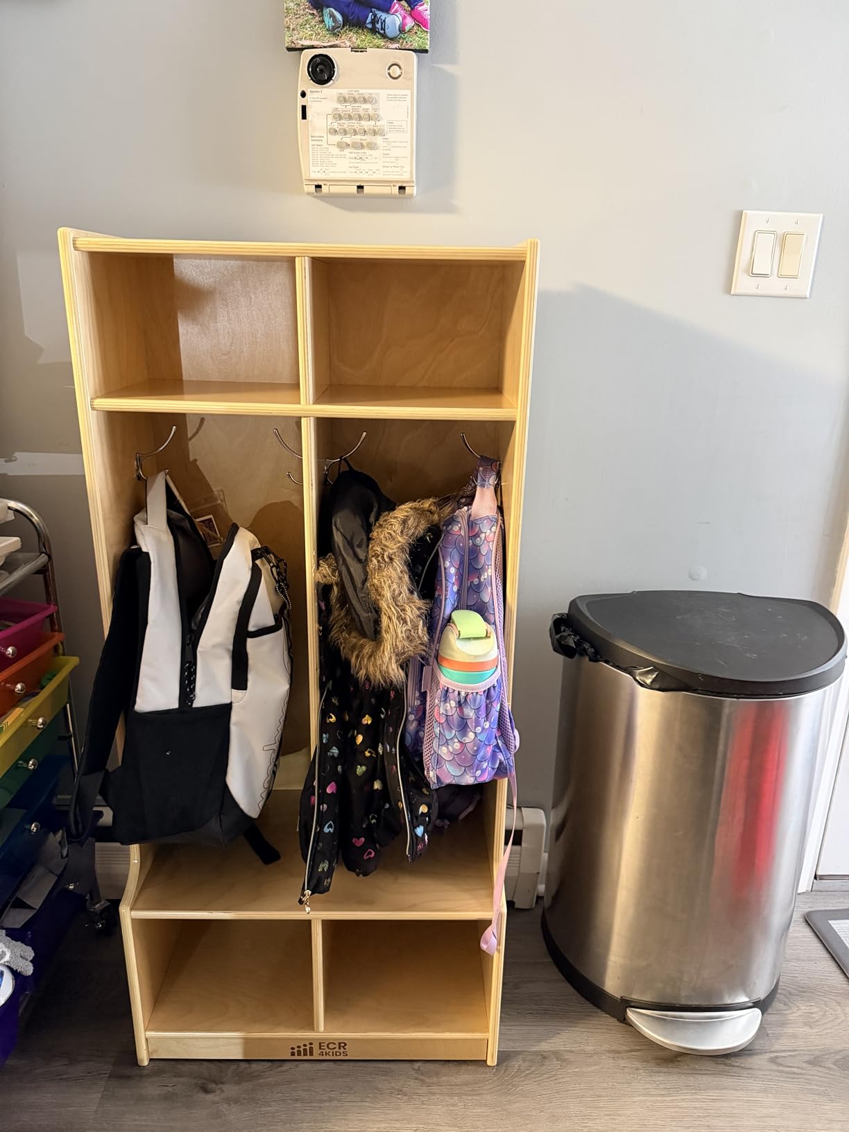 ECR4Kids 2-Section Coat Locker with Bench and Cubby Storage, Classroom Furniture, Natural customer photo 2