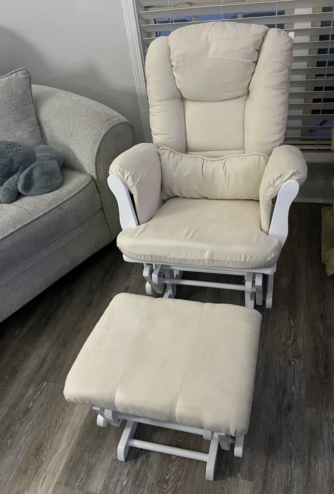 Storkcraft Tuscany Glider & Ottoman and Lumbar Pillow, Espresso/Taupe Swirl | GREENGUARD Gold Certified, Bonus Lumbar Cushion Included, Solid Wood Base, Award-Winning Nursery Rocking Chair customer photo 2