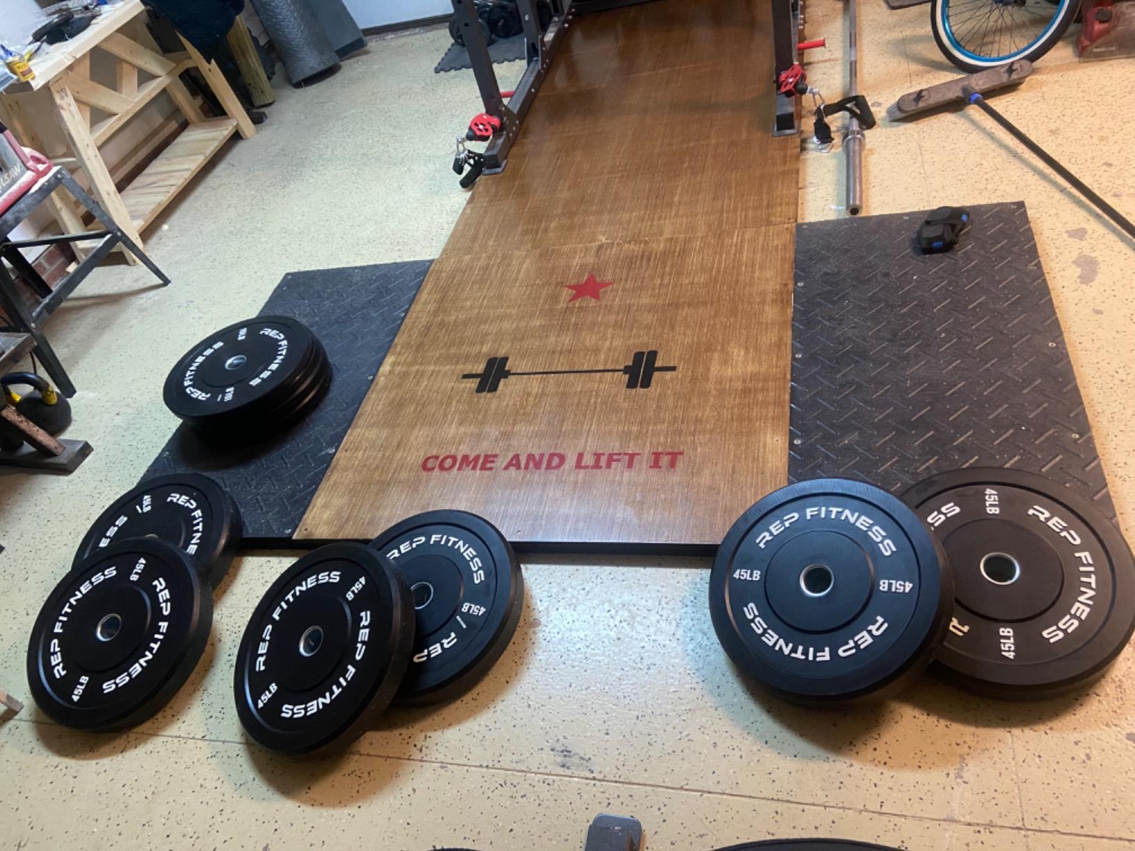 REP Fitness Rubber Bumper Plates, 5Lb to 370 lb Set Pairs, Olympic Standard Weights, Shock Absorbing Low Bounce Design, For Home Gyms, Fitness Centers, Strength Workouts, Barbell Use customer photo 1