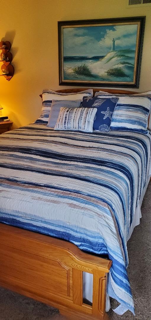 Madison Park Cottage Coastal Quilt Set, 6PC Full/Queen Coverlet Bedspread | All Season Down Alternative, Lightweight Bedding Layer with Shams, Decorative Pillows, Blue/White customer photo 1