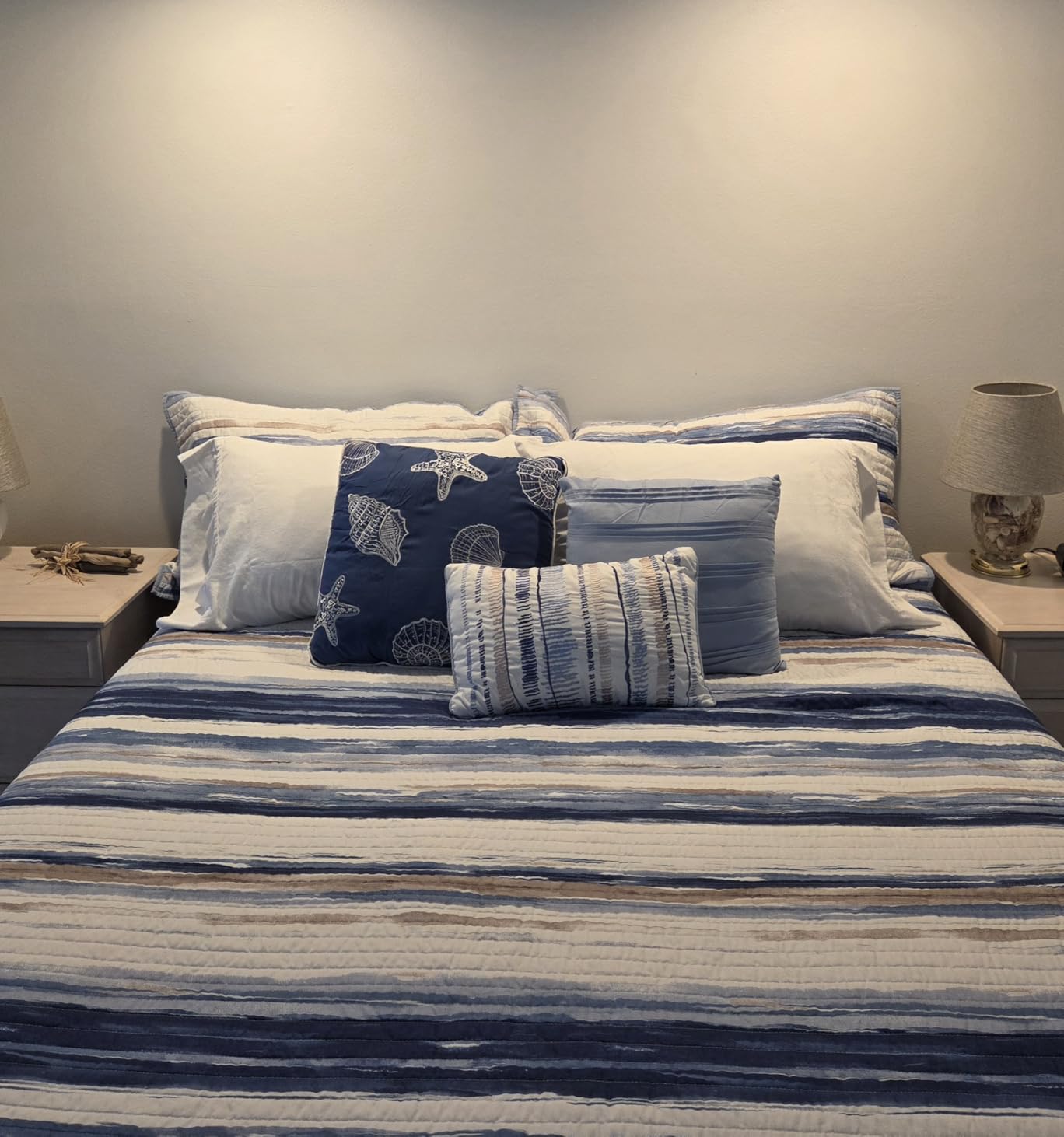 Madison Park Cottage Coastal Quilt Set, 6PC Full/Queen Coverlet Bedspread | All Season Down Alternative, Lightweight Bedding Layer with Shams, Decorative Pillows, Blue/White customer photo 2