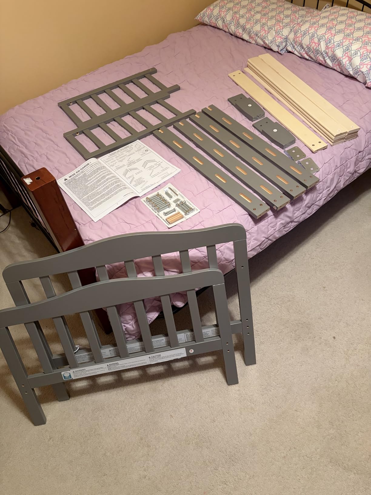 Dream On Me Classic Design Toddler Bed, GREENGUARD Gold, Cool Grey | Slatterd Curved Design, Low to Floor Bed, 2 Safety Guard Rails, Sturdy Wooden Frame, 50 Lb Limit, BSA Verified customer photo 1
