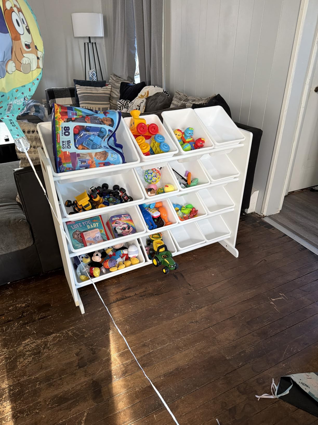 Humble Crew Kids Toy Organizer with 16 Bins, 4 Tier Storage for Playroom | Sturdy wood and steel toddler shelf, removable BPA-free containers, wall anchor anti-tip safety kit for bedroom or classroom customer photo 1