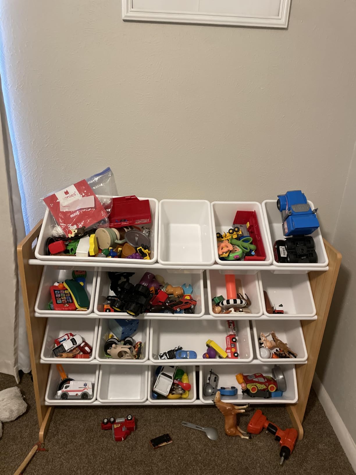 Humble Crew Kids Toy Organizer with 16 Bins, 4 Tier Storage for Playroom | Sturdy wood and steel toddler shelf, removable BPA-free containers, wall anchor anti-tip safety kit for bedroom or classroom customer photo 2