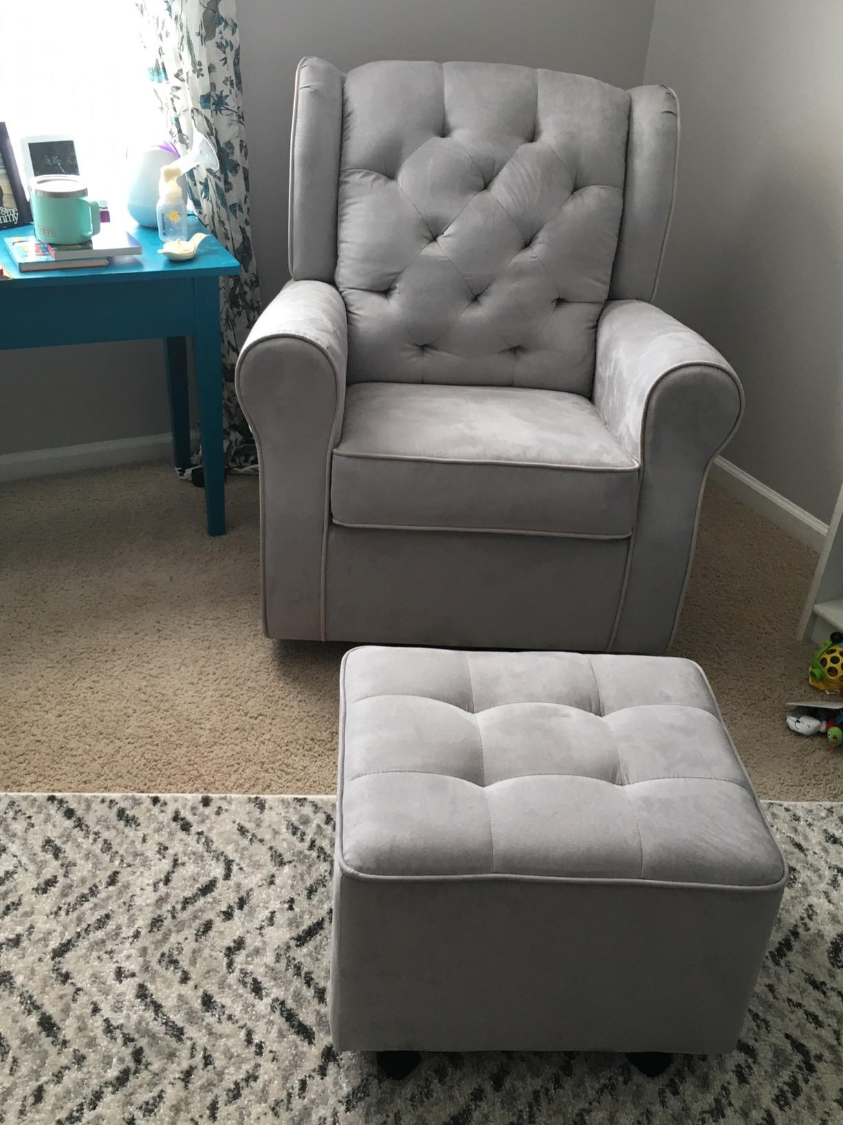 Delta Children Emerson Upholstered Glider Swivel Rocker Chair, Dove Grey with Soft Grey Welt customer photo 2