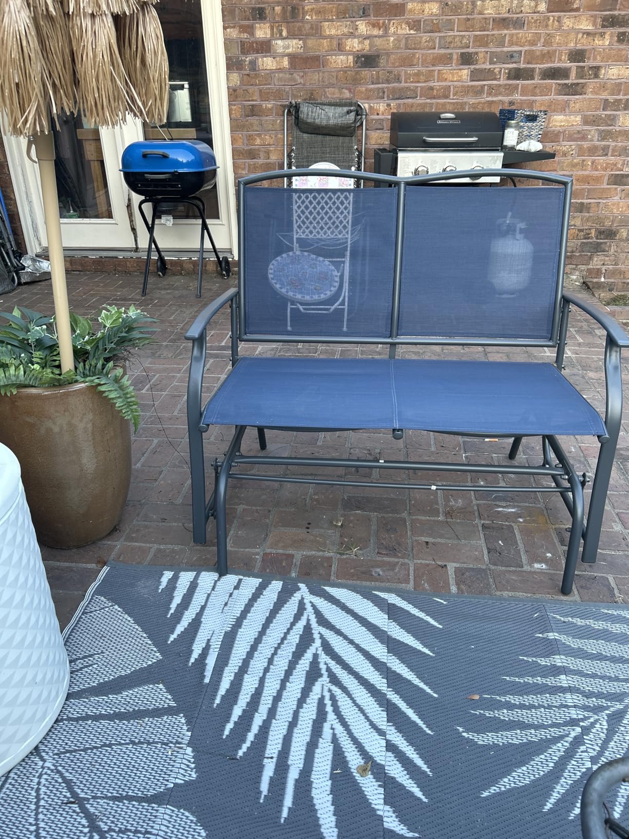 Giantex Patio Glider Bench, 400 Lbs Capacity, Steel Frame, Brown, Outdoor Swing Chair, 2-Person Loveseat, Back Support, Ergonomic Design, Superior Fabric, Natural Style | 400 LBS Capacity, Patio Swing Rocker, 2-Person Loveseat for Backyard, Poolside, Lawn, Balcony, Porch Glider Bench(Brown) customer photo 1