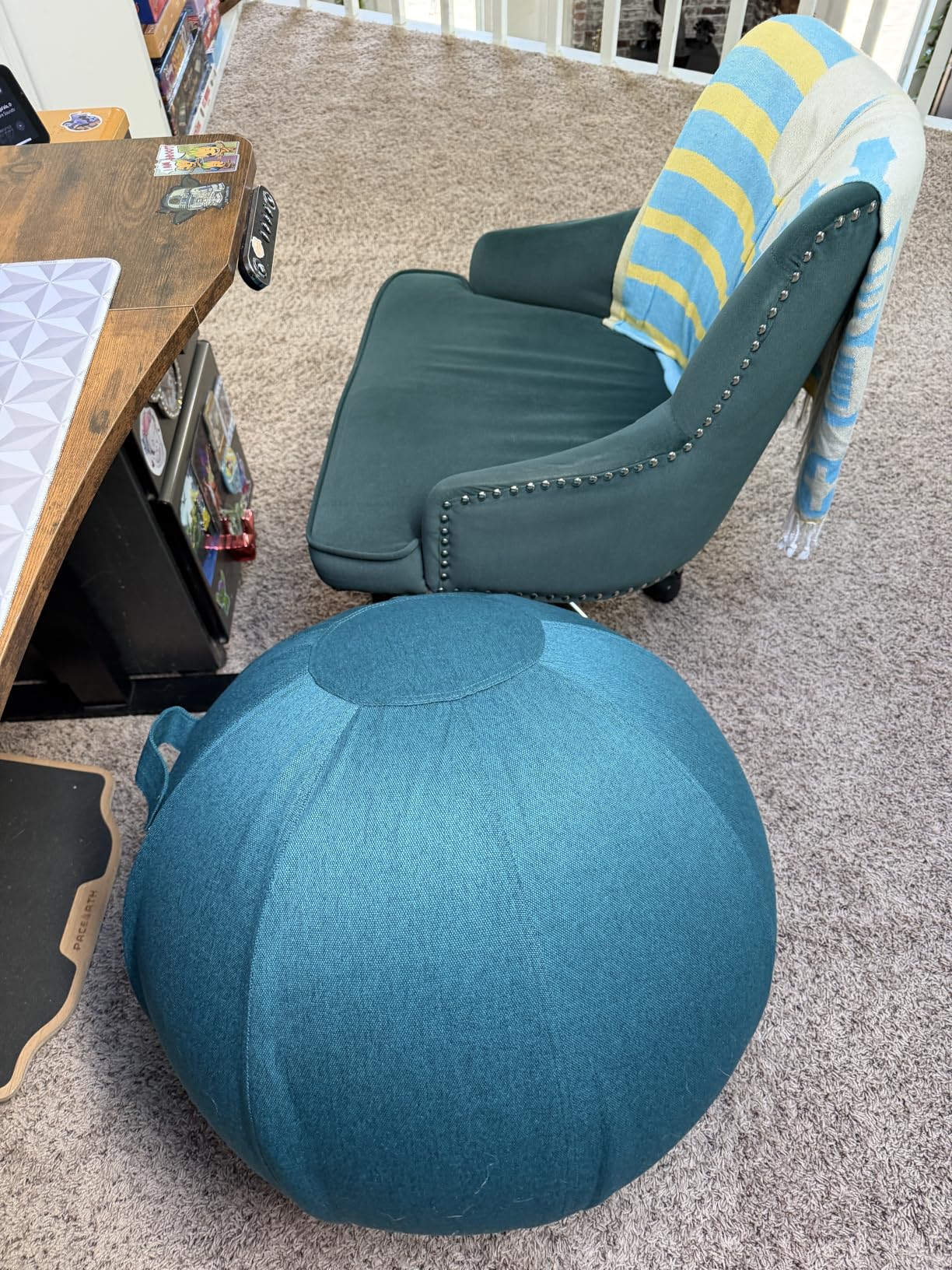 Sitting Ball Chair for Office and Home, Pilates Exercise Yoga Ball with Cover for Balance, Stability and Fitness, Ergonomic Posture Exercise Ball Seat with Handle and Pump customer photo 1
