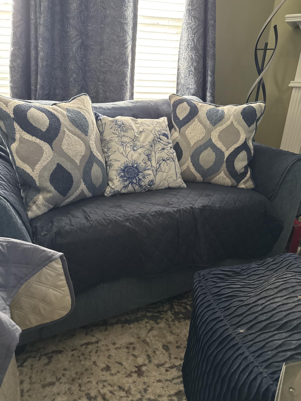 Easy-Going Reversible Couch Cover for 3 Cushion Couch Sofa Cover for Dogs Water Resistant Furniture Protector Cover with Foam Sticks Elastic Straps for Pet Cat (Sofa, Dark Blue/Light Blue) customer photo 1