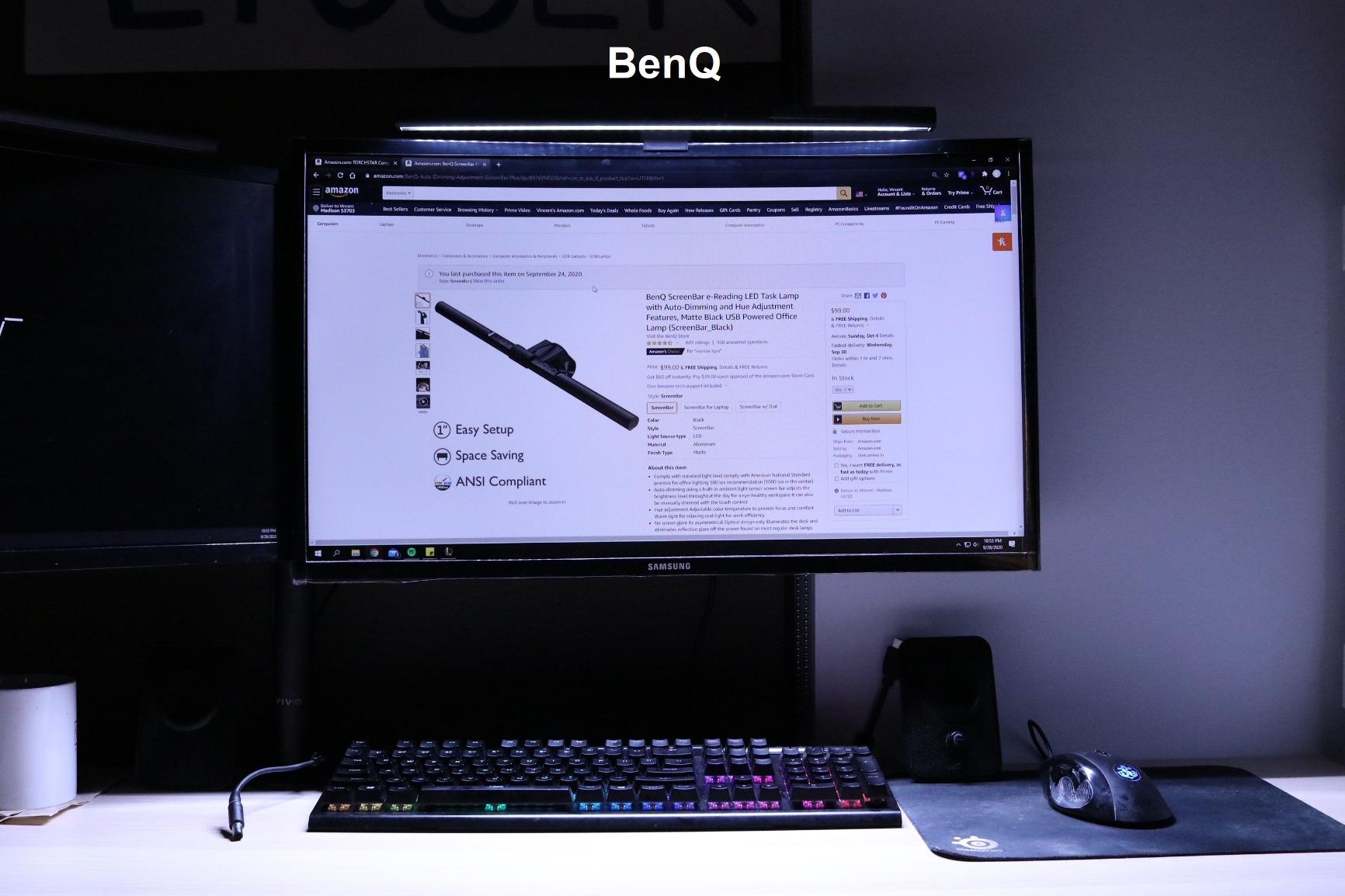 BenQ ScreenBar LED Monitor Light Bar - Auto-dimming, Adjustable Brightness and Color Temperature, No Screen Glare, Space-Saving, Eye-Care USB Monitor Lamp, Black customer photo 2