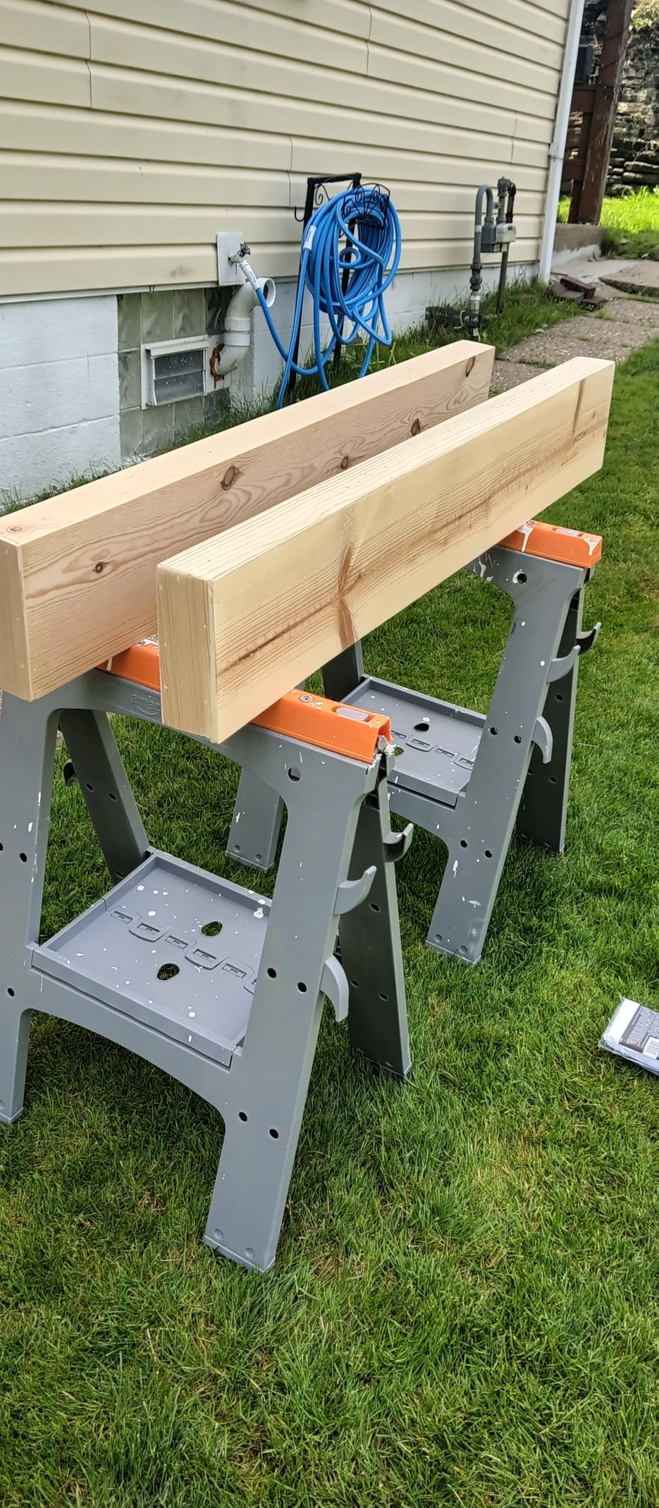 Amazon Basics Rectangular Folding Sawhorse, Collapsible, Folds Flat, 900 Pound Capacity, Set of 2, Orange and Grey customer photo 1