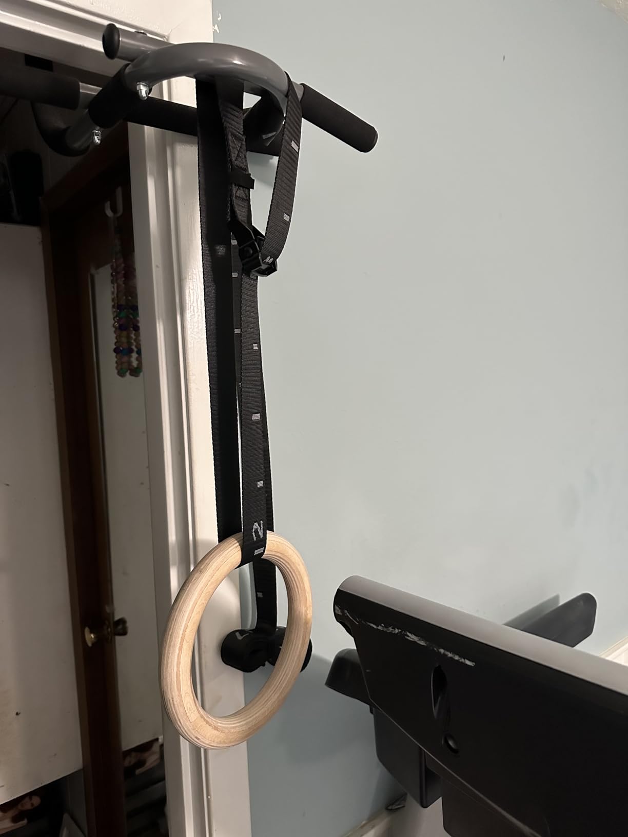 Gymnastics Rings Wooden Olympic Rings 1500/1000lbs with Adjustable Cam Buckle 14.76ft/9ft Long Straps with Scale Non-Slip Gym Rings for Home Gym Full Body Workout customer photo 2