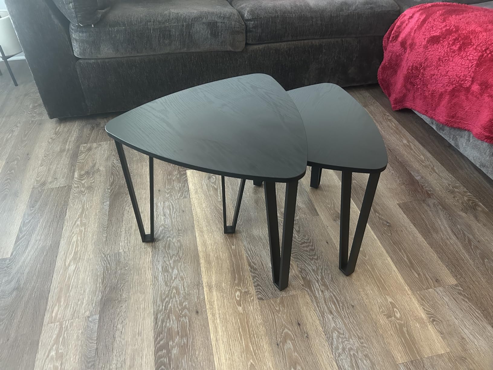 VASAGLE Nesting Coffee Tables, End Tables Set of 3 for Living Room Bedroom, Industrial Small Stacking Side Tables with Metal Frame for Couch, Rustic Brown and Black ULNT13X, 23.1 x 23.1 x 17.7 Inches customer photo 1