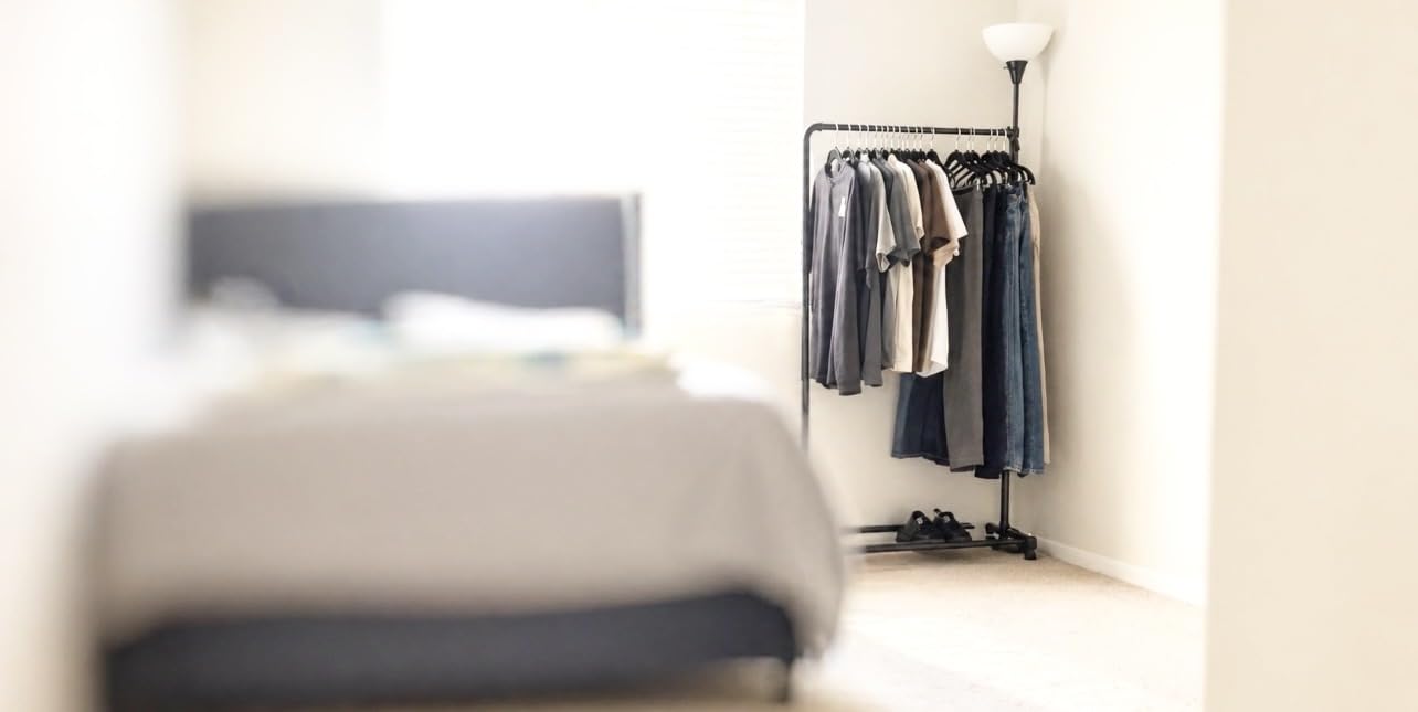 Simple Houseware Standard Rod Garment Clothing Rack, Black | Single Rail, Extendable Width from 30 to 47 Inches, Rolling Clothing Organizer for Bedroom, Laundry, Living Room customer photo 1