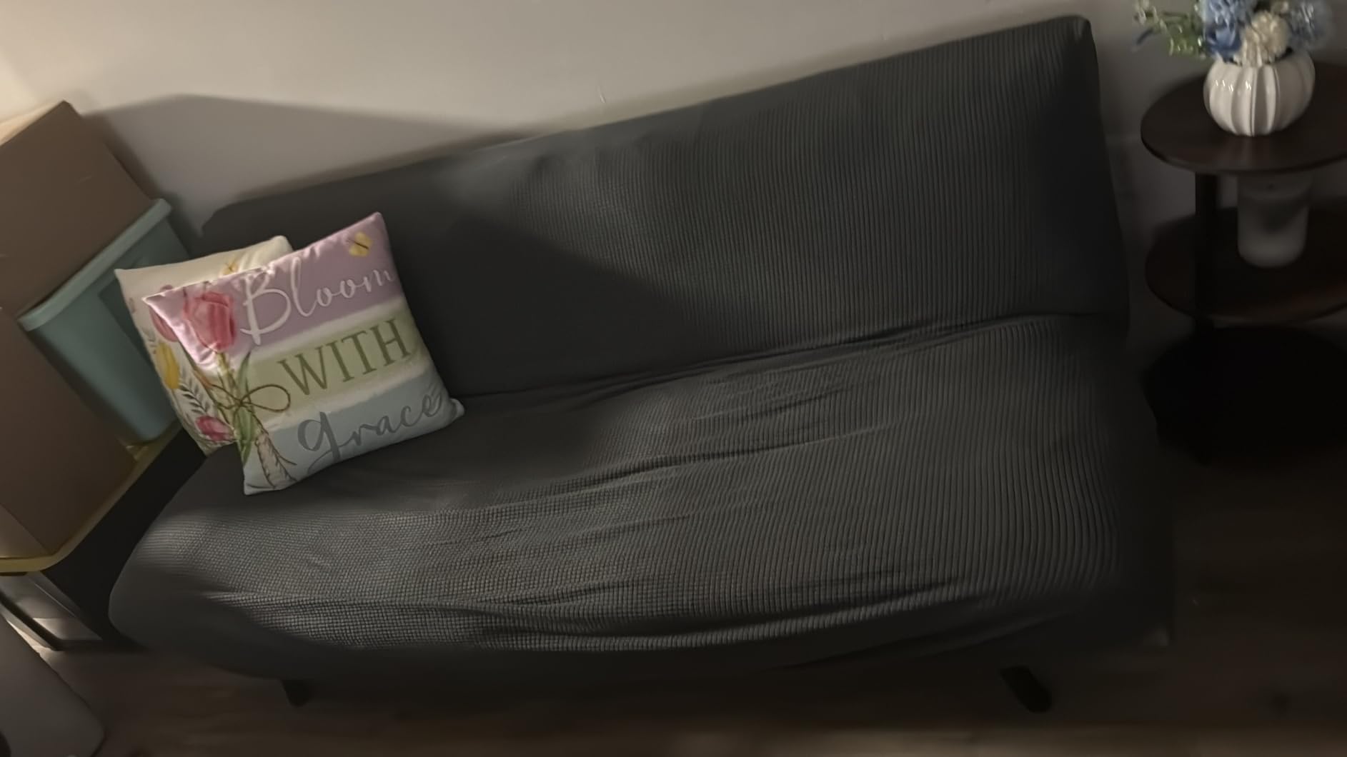 Easy-Going Stretch Large Futon Slipcover Armless Futon Cover Dark Gray, Sofa Bed Furniture Protector Without Armrests with Elastic Bottom for Kids, Soft Jacquard Machine Washable customer photo 1