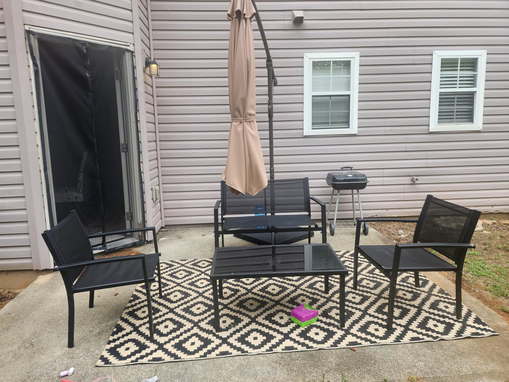 Devoko Outdoor Furniture Set 4 Piece Patio Conversation Sets Porch Furniture with Lawn Chairs & Glass Coffee Table for Garden Poolside (Black) customer photo 1
