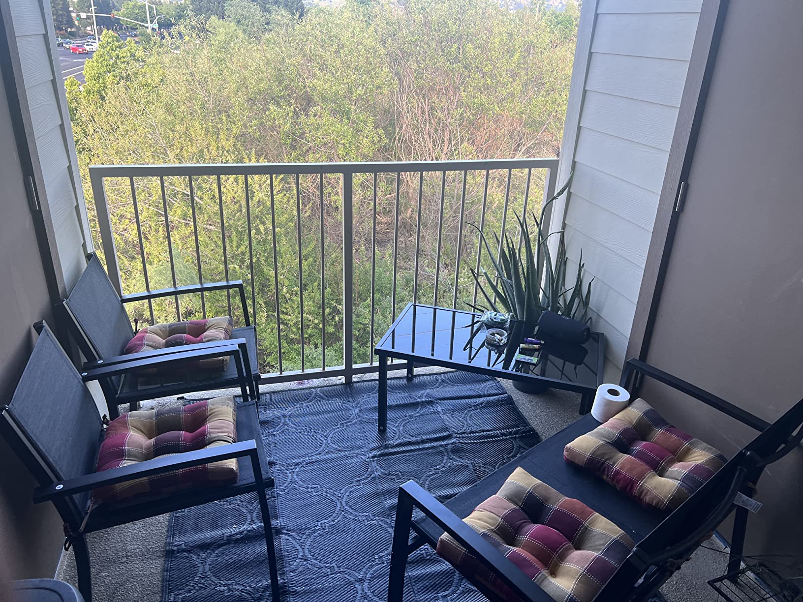 Devoko Outdoor Furniture Set 4 Piece Patio Conversation Sets Porch Furniture with Lawn Chairs & Glass Coffee Table for Garden Poolside (Black) customer photo 2