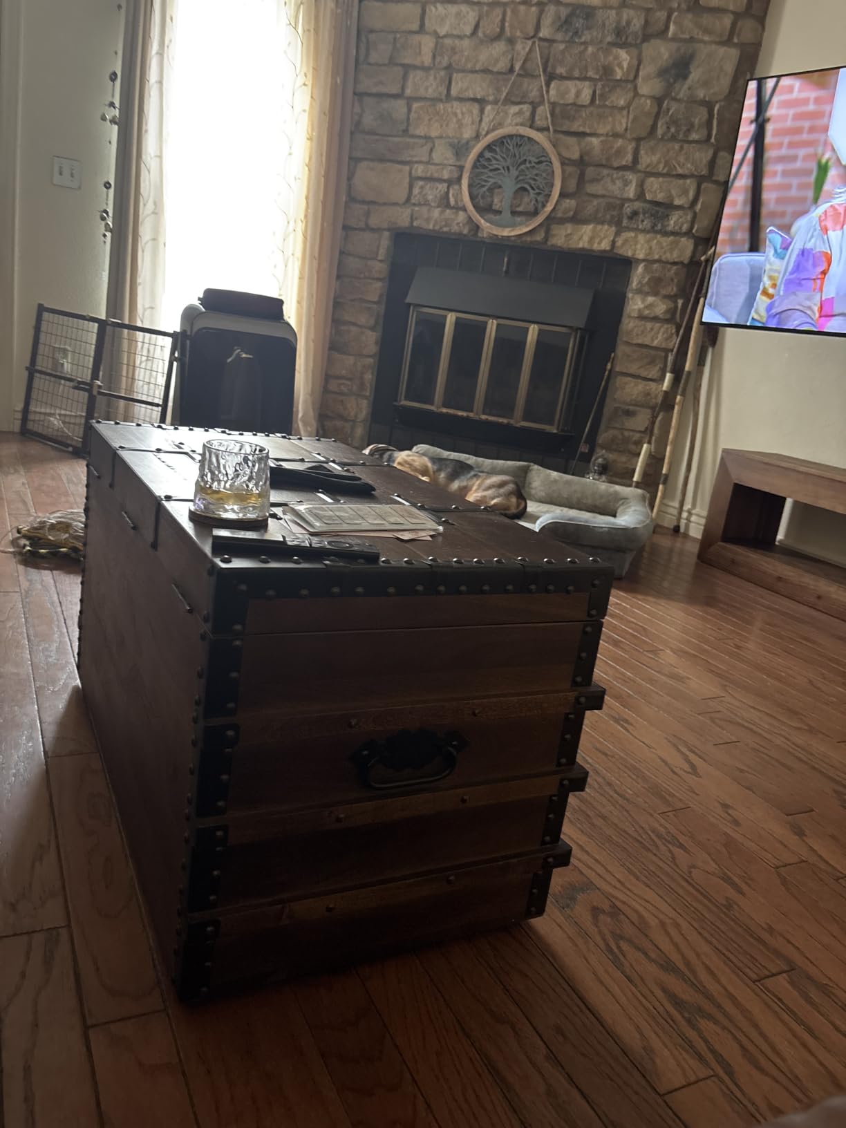 Signature Design by Ashley Storage Trunk Coffee Table, Brown, Kettleby | Coffee table with storage, Crafted from metal and wood products, Black metal hardware, Wooden storage box trunk customer photo 1