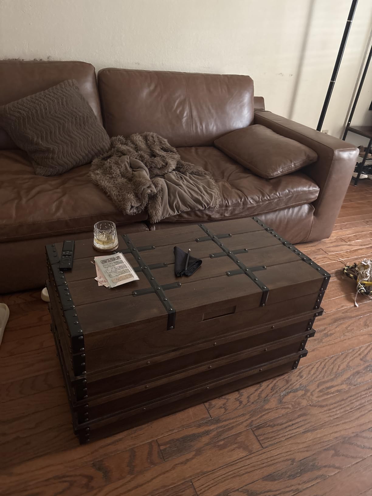 Signature Design by Ashley Storage Trunk Coffee Table, Brown, Kettleby | Coffee table with storage, Crafted from metal and wood products, Black metal hardware, Wooden storage box trunk customer photo 2