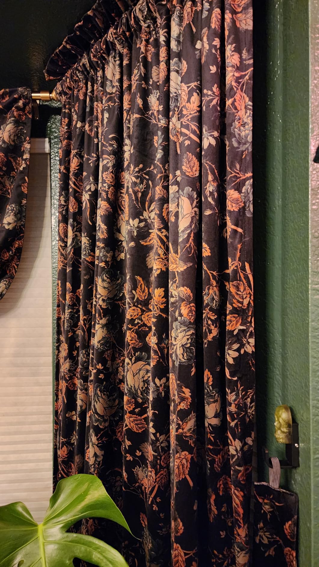 Black Velvet Curtains 84 Inches Long Retro Floral Drapes 2 Panels | Vintage Cottagecore, 300GSM Soft Velvet, Light Filtering, Thermal Insulated, Dark Rose Sketch, Living Room, Home Office customer photo 2
