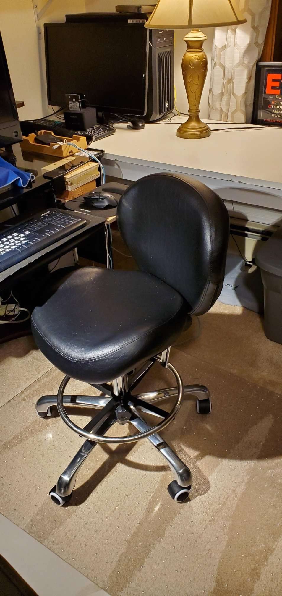 Kaleurrier Adjustable Stool Drafting Chairs: Tall Office Chair for Standing Desk with Backrest & Foot Rest - Ergonomic Drafting Stools with Rolling Wheels for Shop Studio Dental Salon Home(Black) customer photo 1