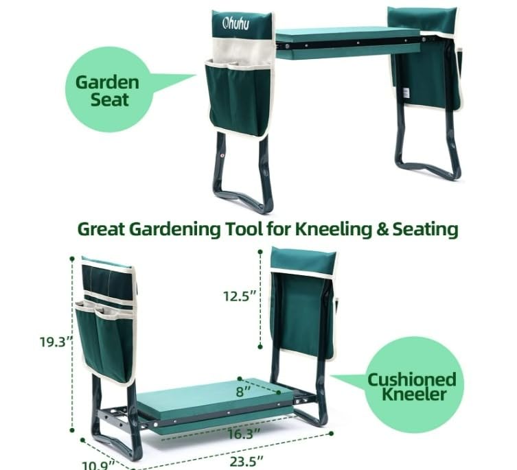 Ohuhu Garden Kneeler and Seat Heavy Duty, Upgraded Gardening Stool with Thicker Wider EVA Foam Kneeling Pad Foldable Garden Bench with 2 Large Tools Pouches customer photo 2