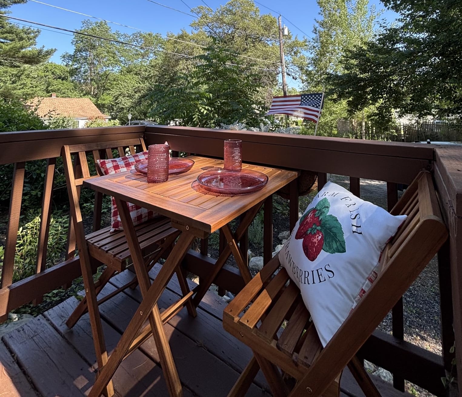 3-Piece Acacia Wood Folding Patio Bistro Set, Outdoor Table and Chairs Set with 2 Chairs and Square Table, Natural customer photo 1