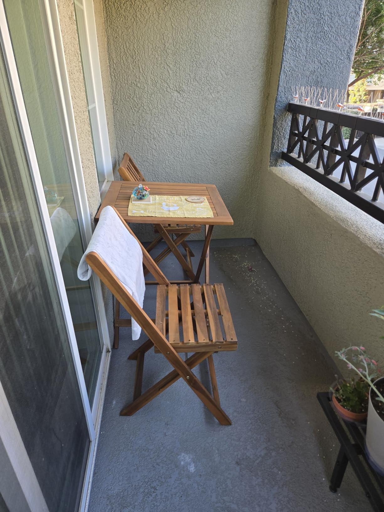 3-Piece Acacia Wood Folding Patio Bistro Set, Outdoor Table and Chairs Set with 2 Chairs and Square Table, Natural customer photo 2