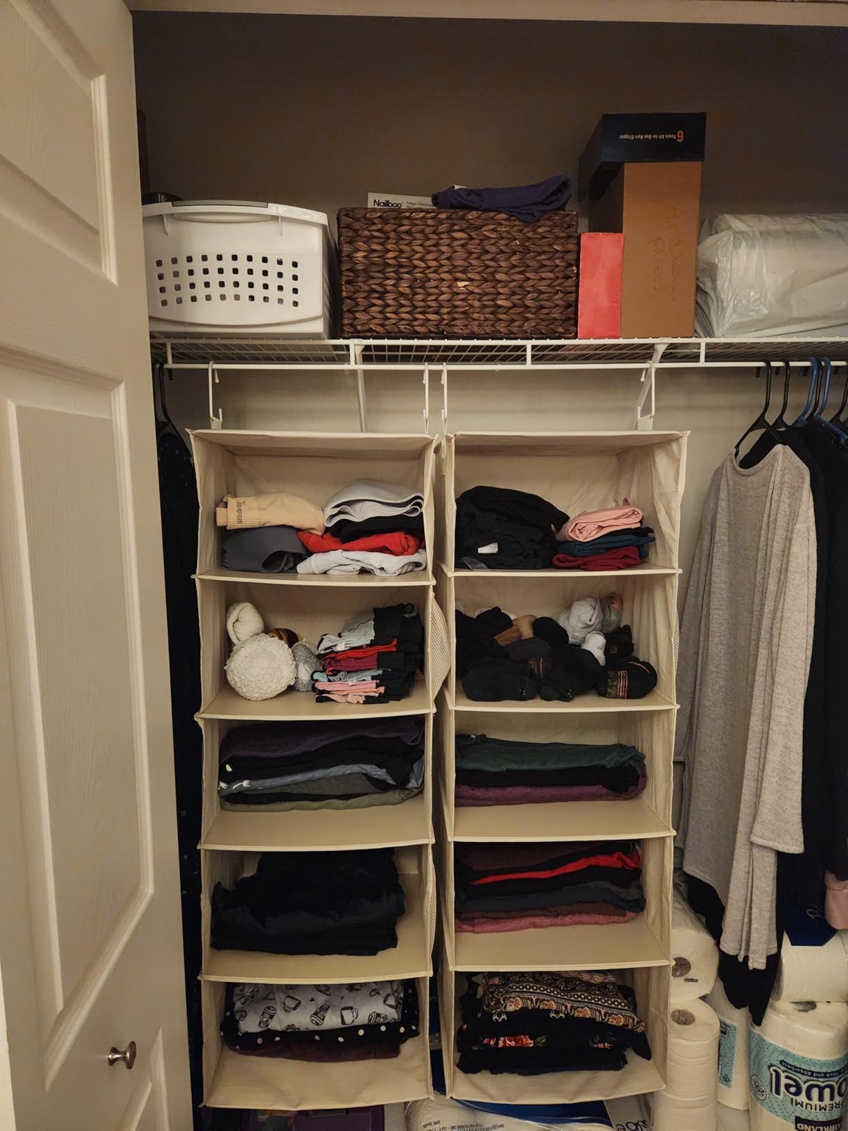 StorageWorks Hanging Closet Organizer, 5-Shelf Hanging Shelves with 2 Hooks, Foldable Space-Saving Design, Closet Organizers and Storage for Bedroom, Dorm, Locker, Gray customer photo 1
