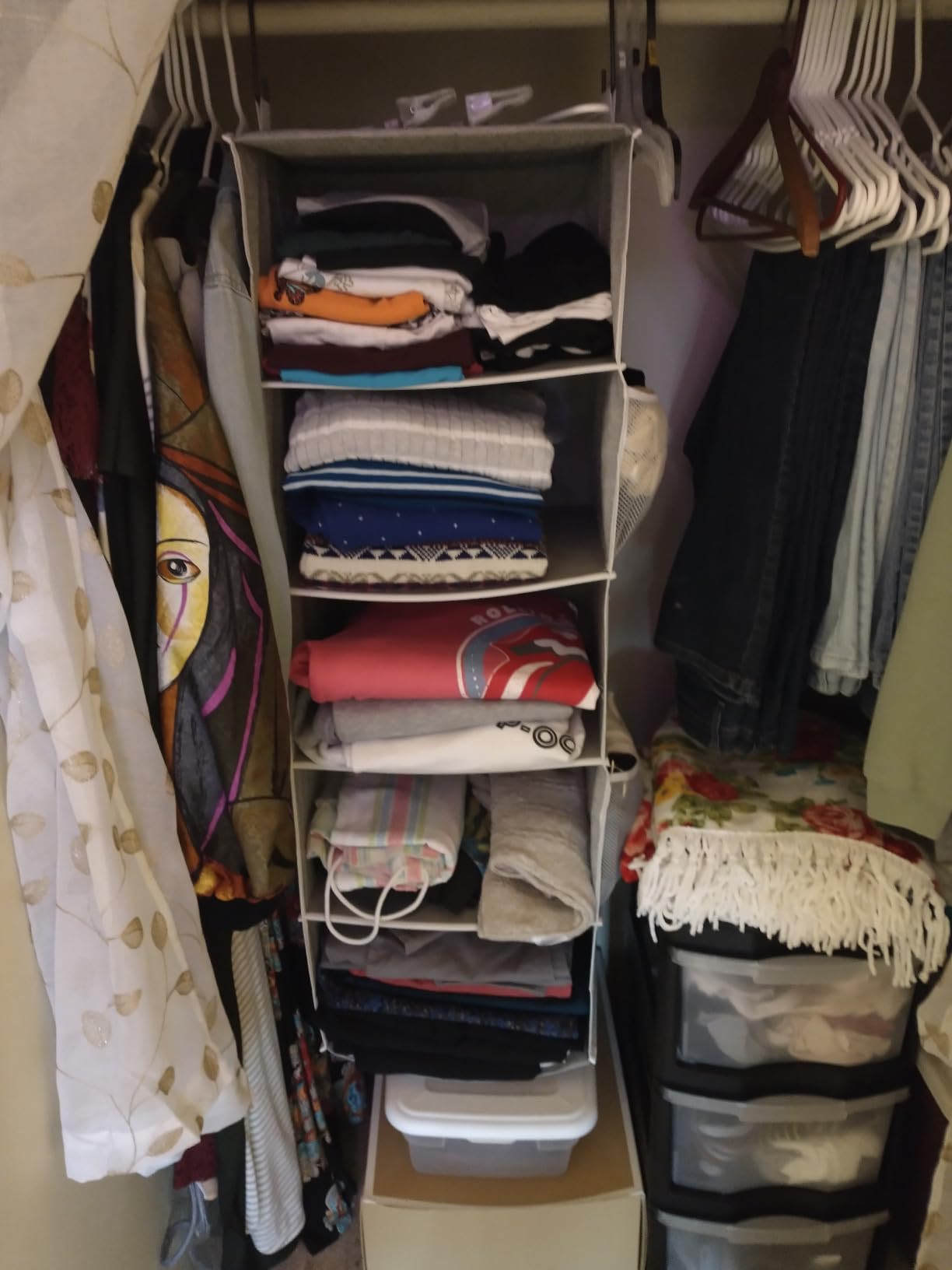 StorageWorks Hanging Closet Organizer, 5-Shelf Hanging Shelves with 2 Hooks, Foldable Space-Saving Design, Closet Organizers and Storage for Bedroom, Dorm, Locker, Gray customer photo 2