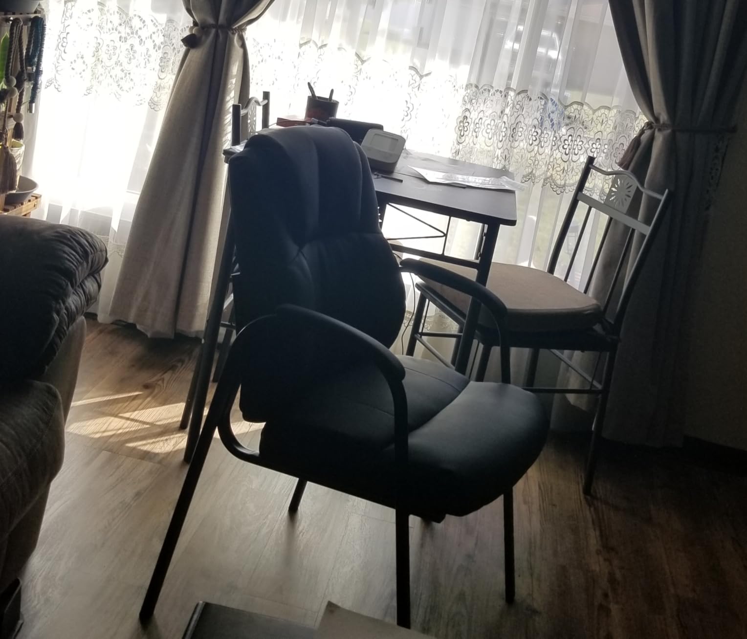 CLATINA Leather Guest Chair with Padded Arm Rest for Reception Meeting Conference and Waiting Room Side Office Home Black 2 Pack customer photo 1
