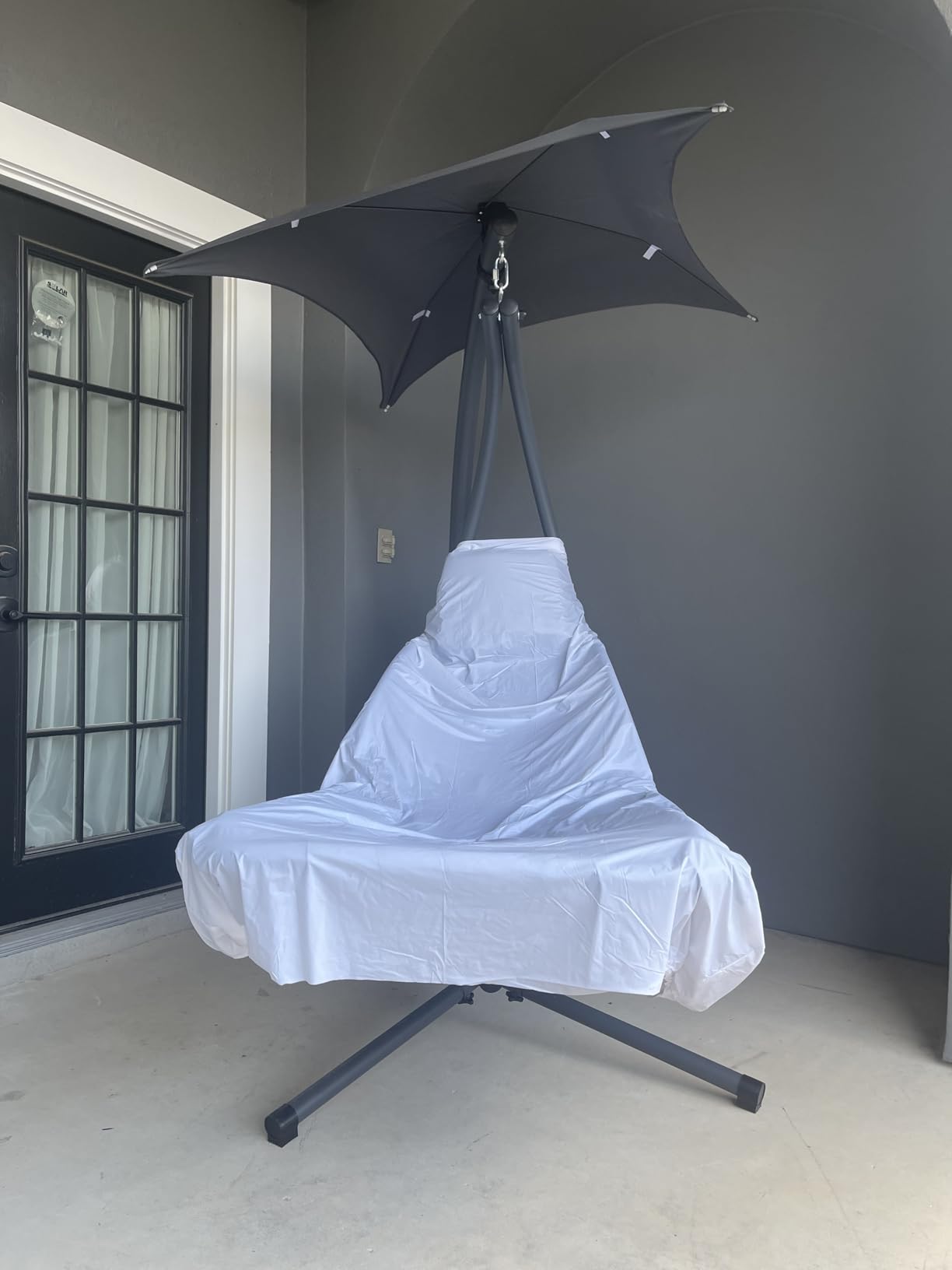 Best Choice Products Outdoor Hanging Curved Steel Chaise Lounge Chair Swing w/Built-in Pillow and Removable Canopy - Navy Blue customer photo 1