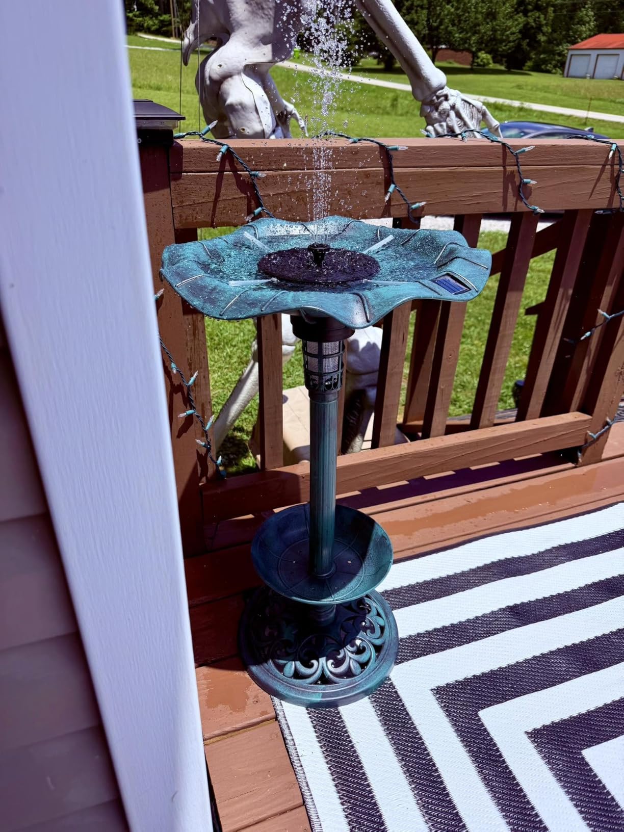 Best Choice Products Outdoor Solar Lighted Pedestal Bird Bath Fountain Decoration w/Planter, Integrated Panel, Scroll Accents for Lawn, Garden - Green customer photo 1