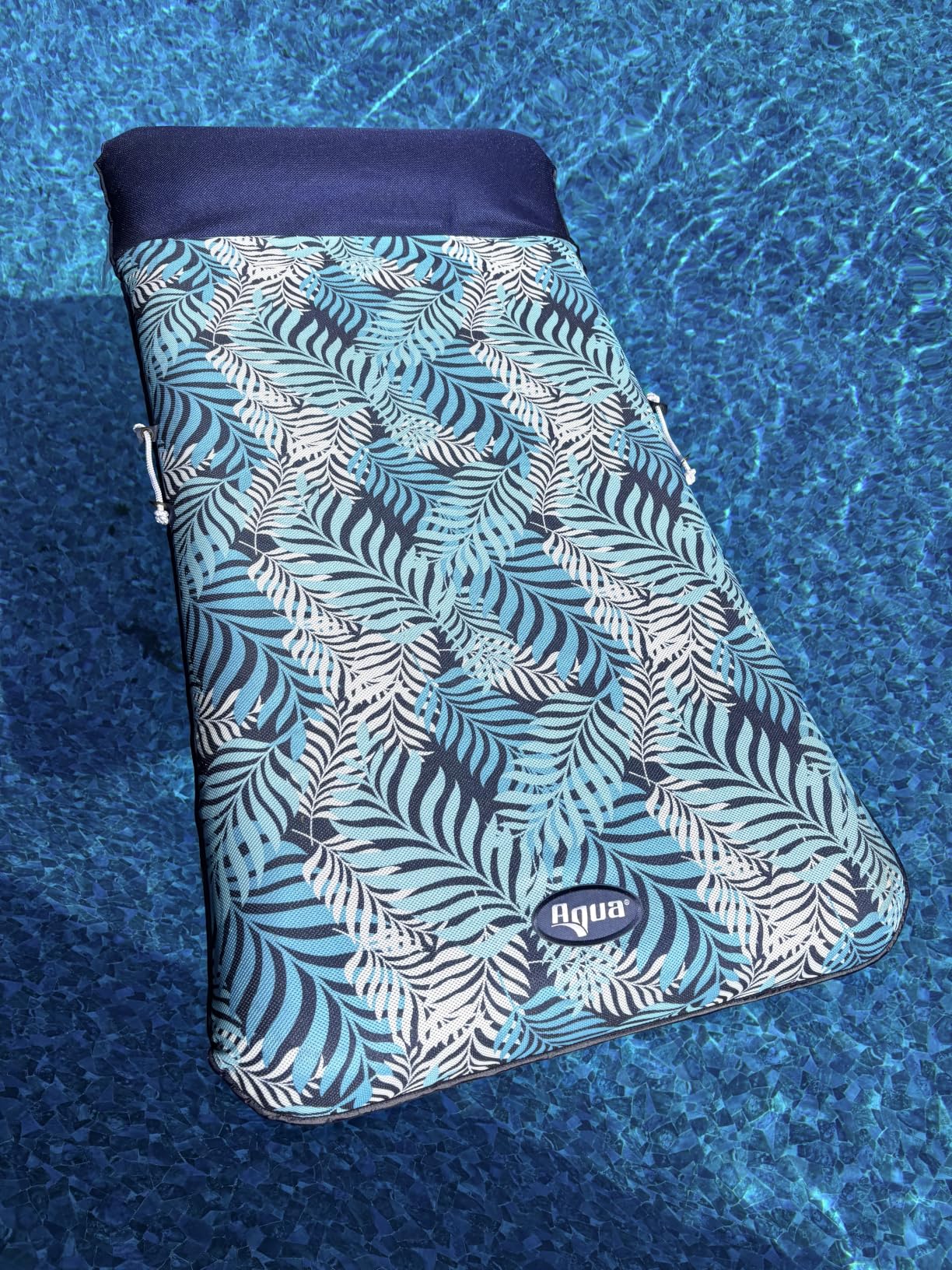 Aqua Oversized Contour Pool Float Lounge - Extra Large - Fabric-Covered, Inflatable Pool Floats for Adults - Blue Ferns customer photo 1