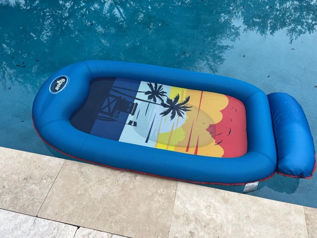 Aqua Oversized Contour Pool Float Lounge - Extra Large - Fabric-Covered, Inflatable Pool Floats for Adults - Blue Ferns customer photo 2