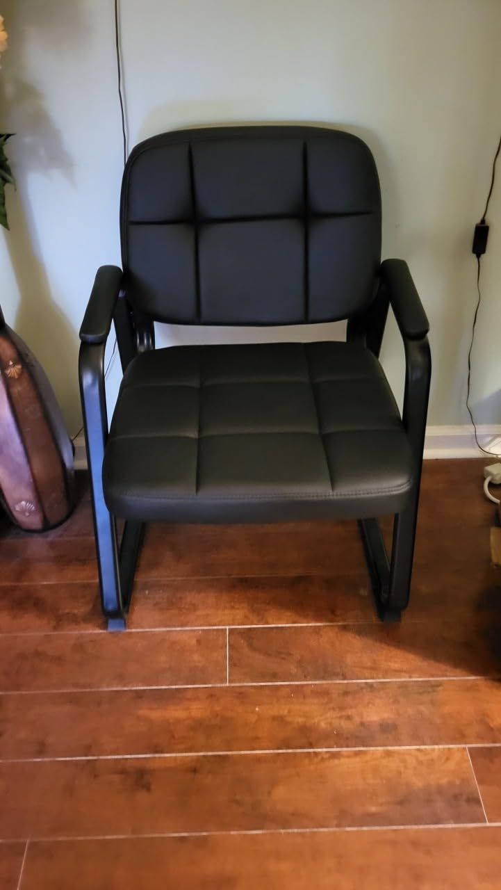CLATINA Waiting Room Guest Chair with Bonded Leather Padded Arm Rest for Office Reception and Conference Desk Black 2 Pack customer photo 2