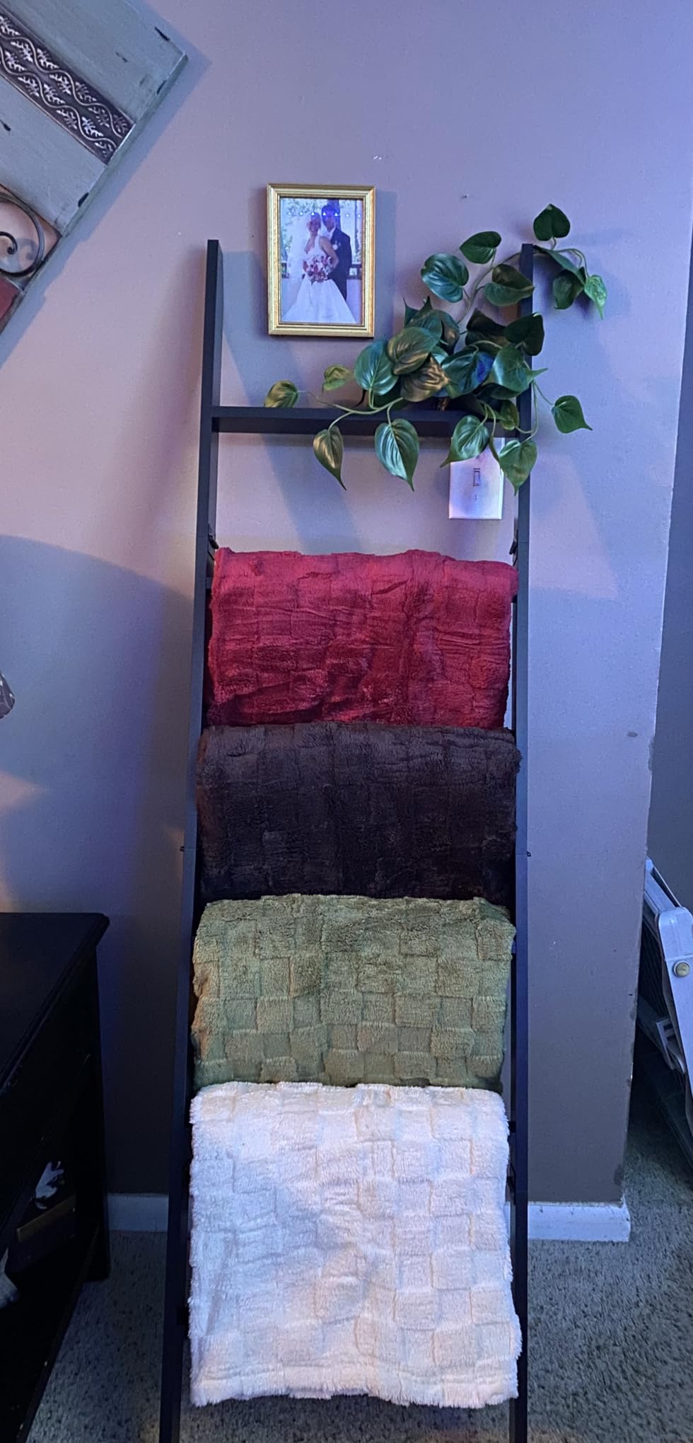 Blanket Ladder for The Living Room and Bedroom, 5ft 8 inch, 6-Tier Wall Leaning Laminate Snag Free Material (Black) Rustic Decorative Farmhouse Blanket Holder Rack, Quilt Rack Shelf, Easy Assembly customer photo 1