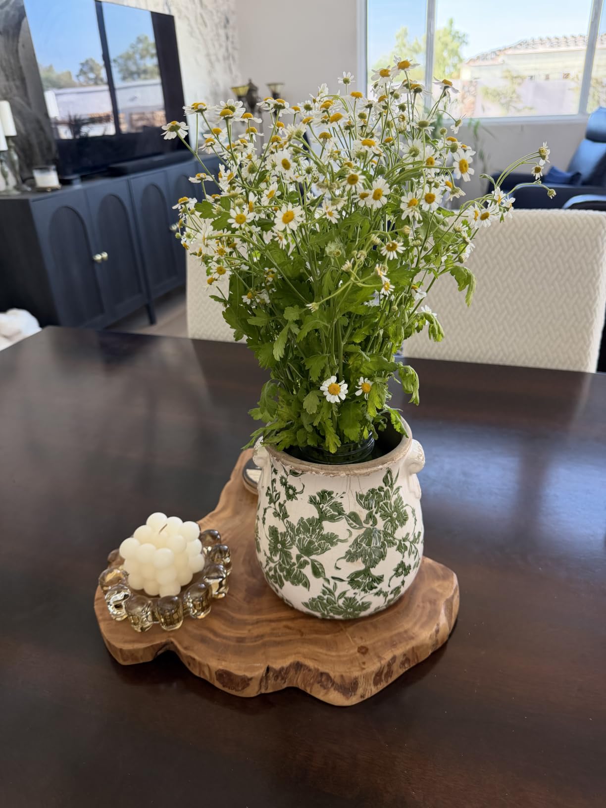 Nearly Natural 6.5in Ceramic Decorative Vase Tuscan Style Green Floral Scroll Design for Indoor Home Decor Centerpieces Tables Small Flower Vases customer photo 2