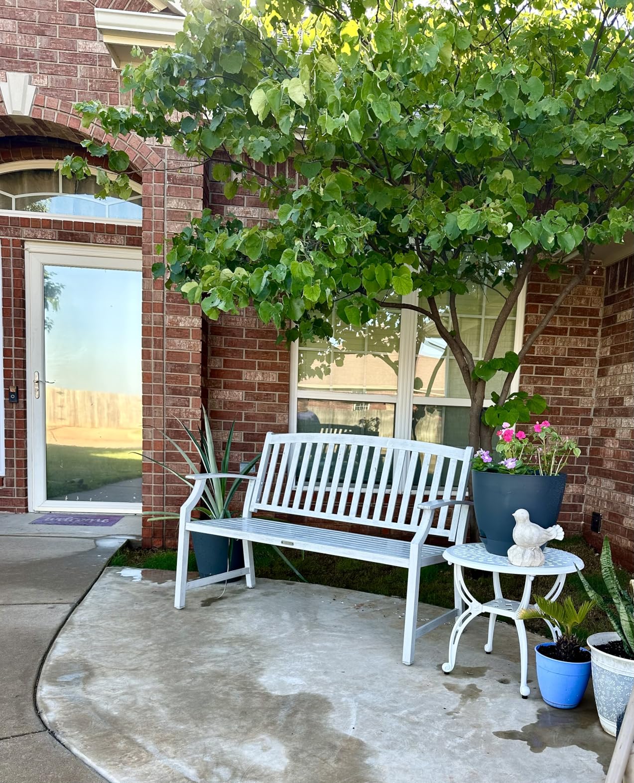 Grand patio 52 Farmhouse Outdoor Bench, Garden Benches with Anti-Rust Aluminum Powder Coated Frame, Faux Wood Grain Finish Frame Patio Bench for Front Porch, Northwoods Brown customer photo 2